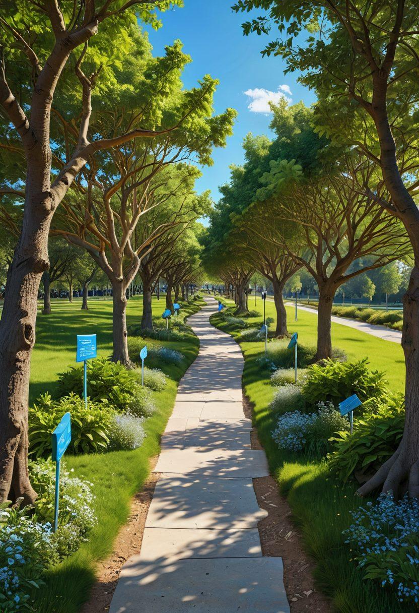A winding path leading through a lush landscape, lined with signposts labeled with various courses, certificates, and credentials, symbolizing professional development. Along the path, diverse individuals are exploring, some studying, others discussing alongside vibrant trees and a clear blue sky. Incorporate subtle visual elements such as books, digital devices, and graduation caps scattered along the way. super-realistic. vibrant colors. digital art.